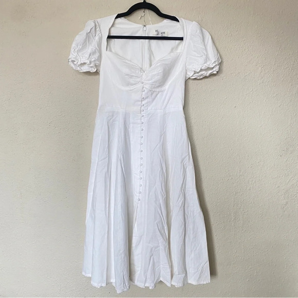 House of CB 'Ellery' Linen Puff Sleeve Sundress midi white‎ NWOT M - Picture 6 of 16